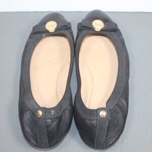 Michael Kors Womens Size 8 Black Leather Flats with Gold Logo‎ Accents Casual